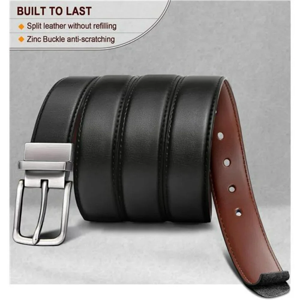 Bulliant Reversible Leather Belt for Men Adjustable Cut to Fit Dress Belt